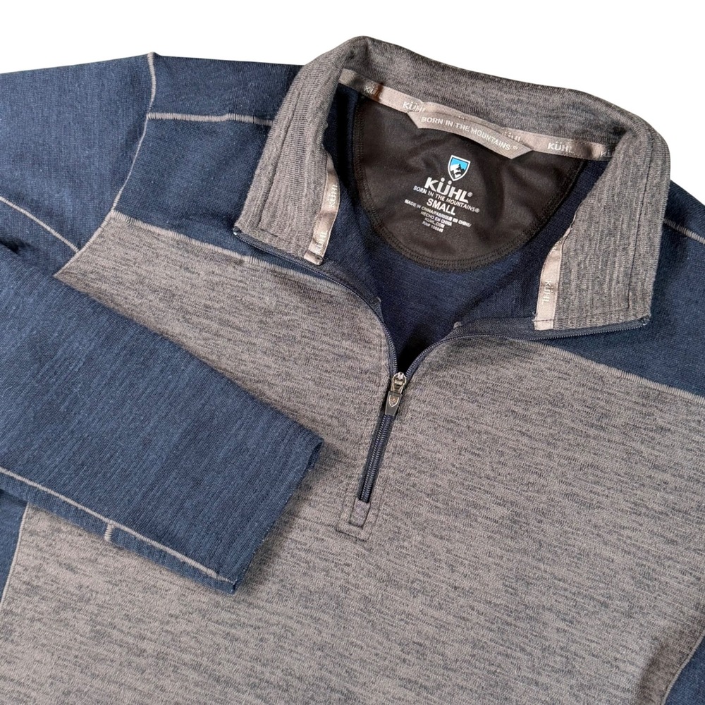 Kuhl Ryzer Quarter Zip Pullover Mens S Navy‎ Grey Colorblock Performance Hiking